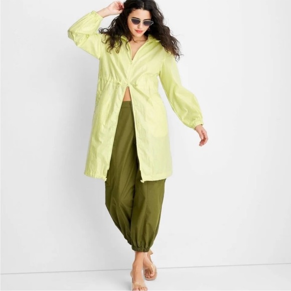 future collective Jackets & Blazers - Future Collective Neon Yellow Cinched Waist Hooded Jacket